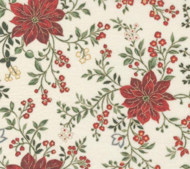 Merry Manor Metallic Cream Small Poinsettias Yardage