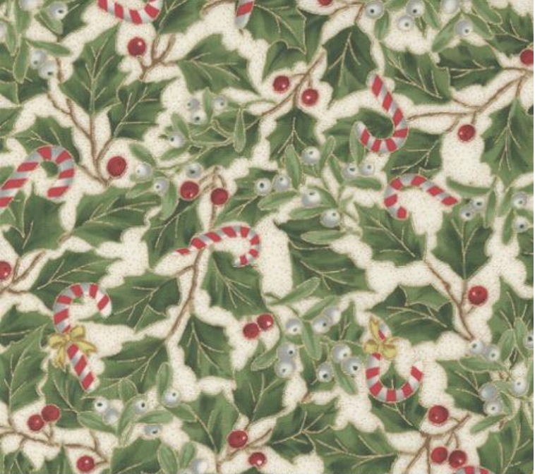 Merry Manor Metallic Cream Holly Yardage