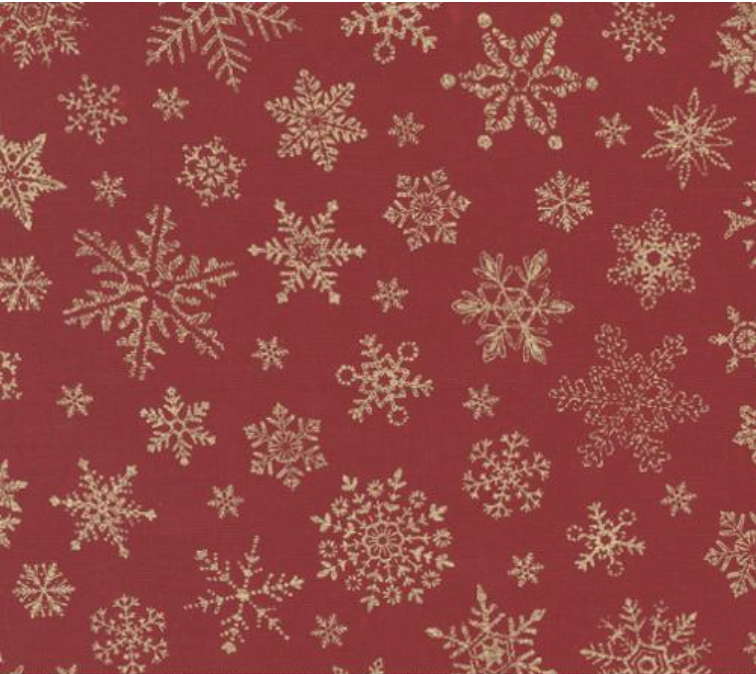 Merry Manor Metallic Snowflakes Red Yardage