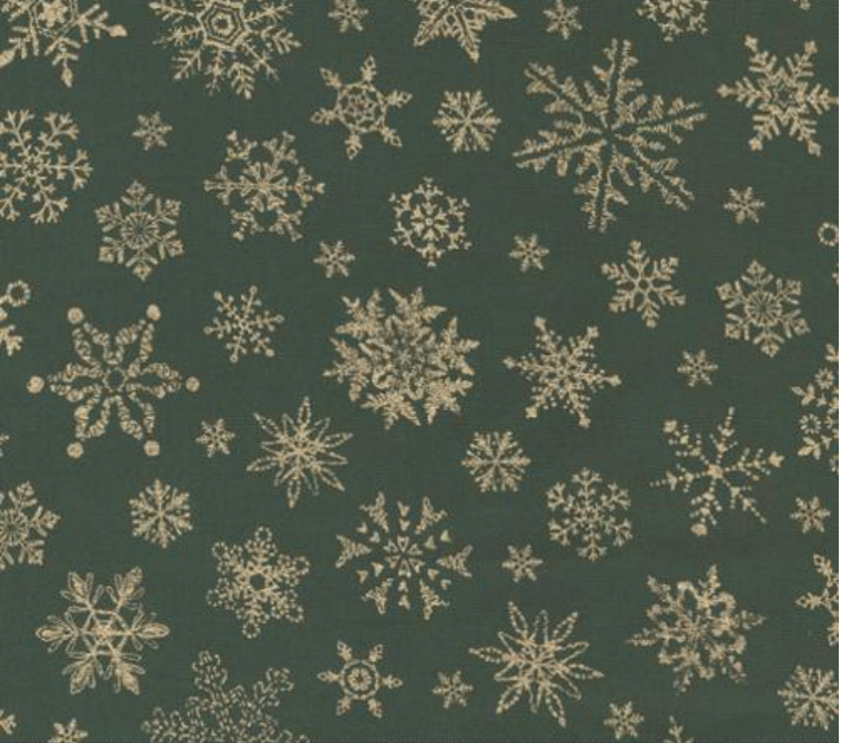 Merry Manor Metallic Snowflakes Evergreen Yardage