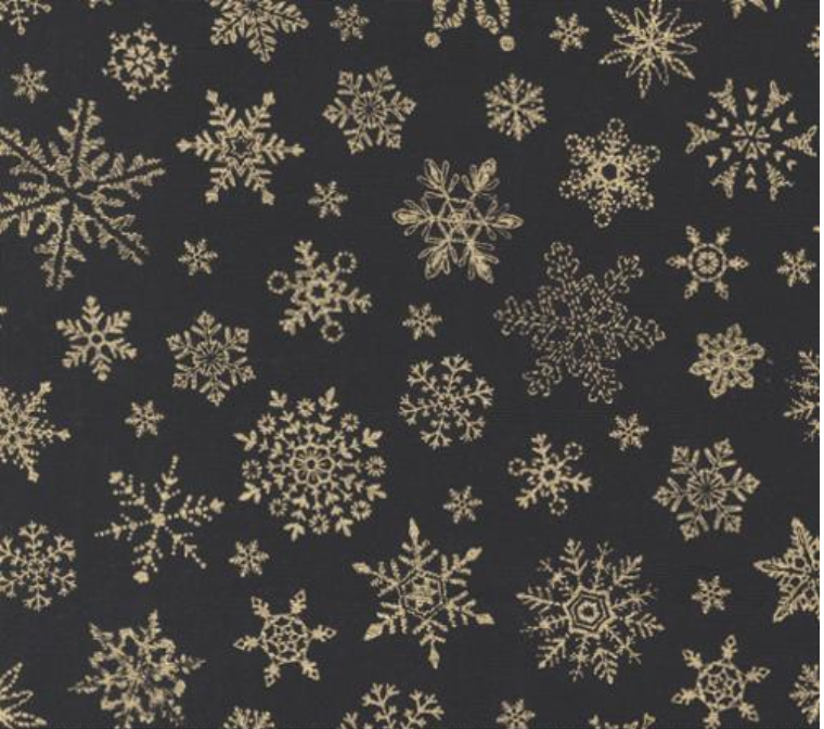 Merry Manor Metallic Snowflakes Black Yardage