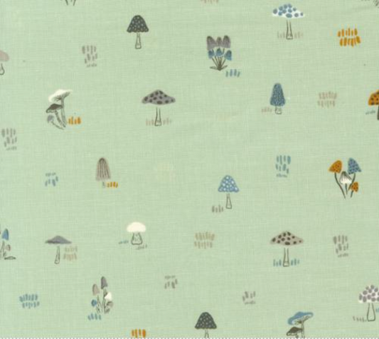 Woodland Wildflowers Pale Mint Micro Mushrooms Yardage