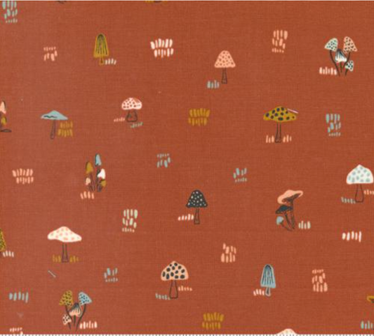 Woodland Wildflowers Rust Micro Mushrooms Yardage
