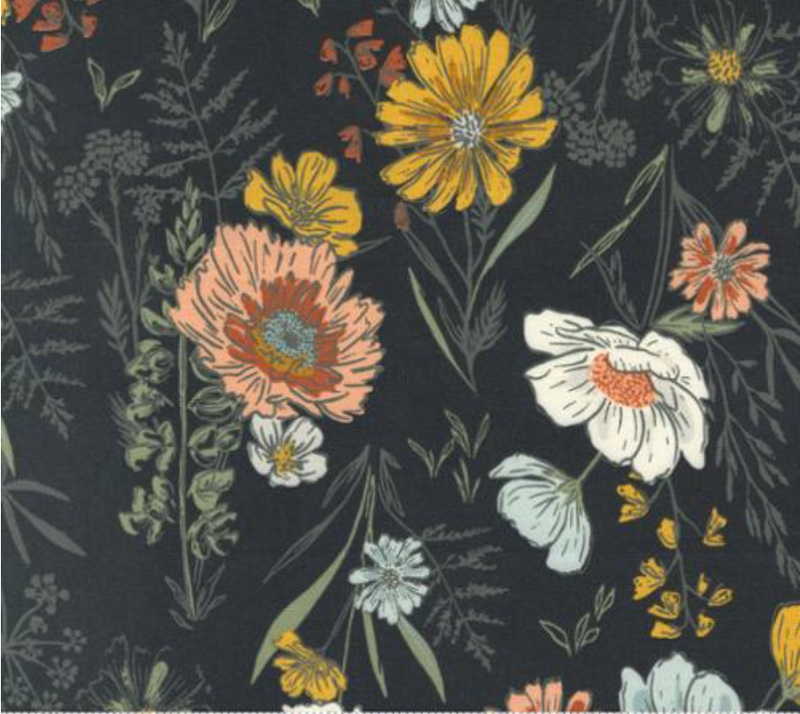 Woodland Wildflowers Charcoal Yardage