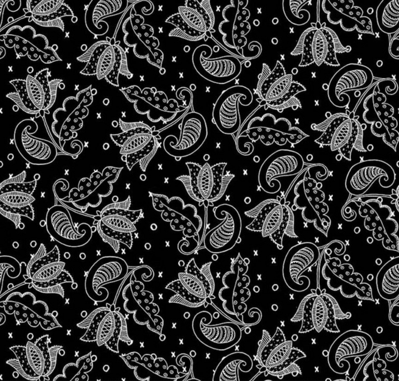 All My Heart Valentine Tulips Black Yardage