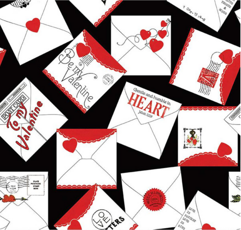 All My Heart Valentine Greeting Black Yardage