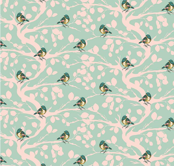 Porch Swing Birds and Branches Mint Yardage