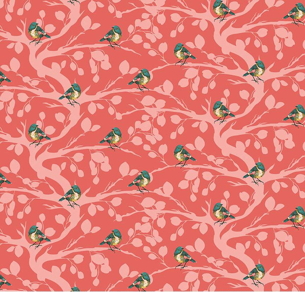 Porch Swing Birds and Branches Coral Yardage