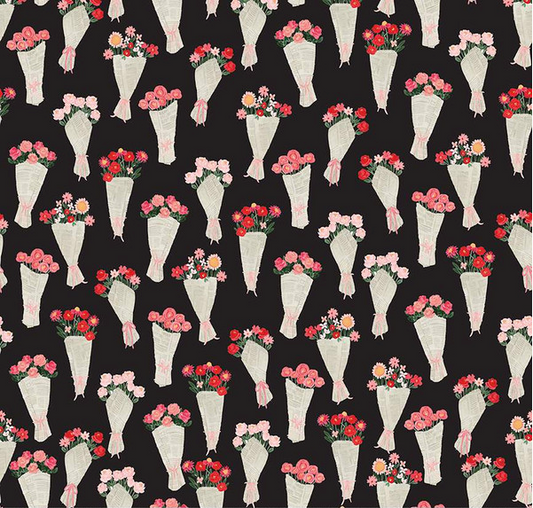 My Valentine Bouquets Black Yardage