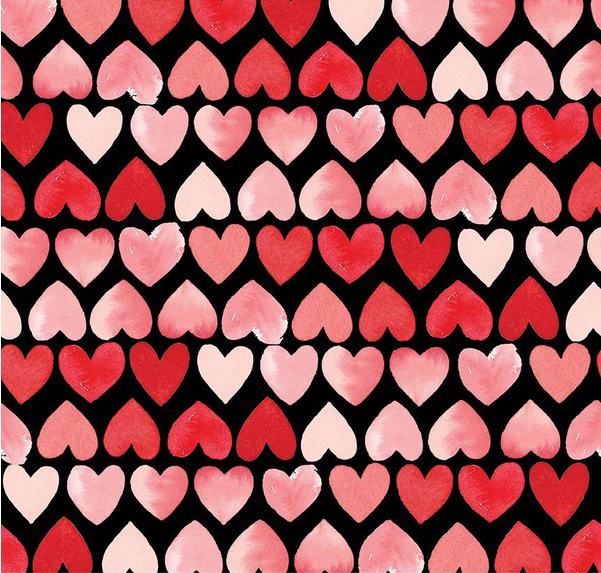 My Valentine Hearts Black Yardage