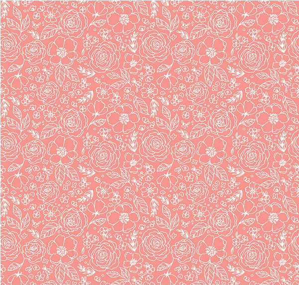 My Valentine Lined Roses Coral Yardage