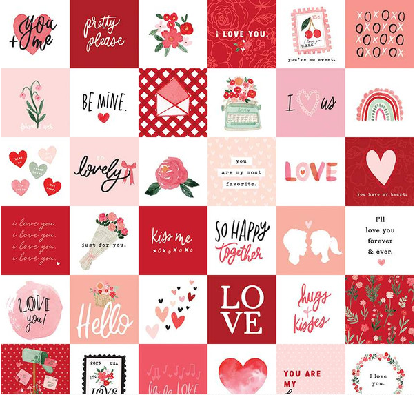 My Valentine Valentine Squares Red Yardage