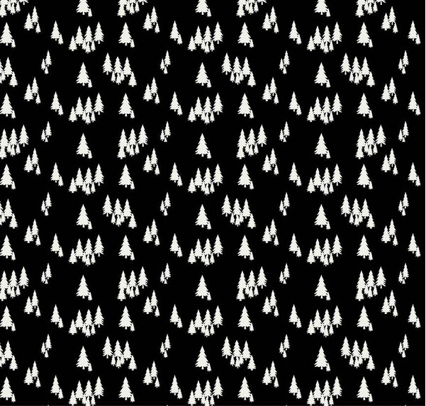 Woodsman Trees Black Fabric