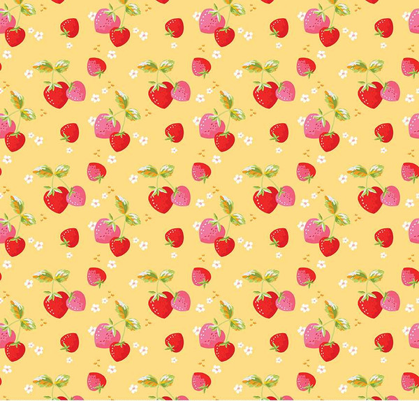 Picnic Florals Strawberries Yellow Yardage