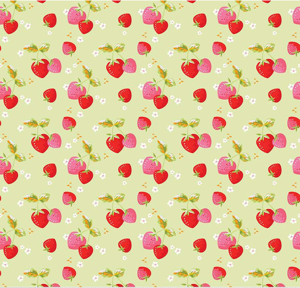 Picnic Florals Strawberries Green Yardage