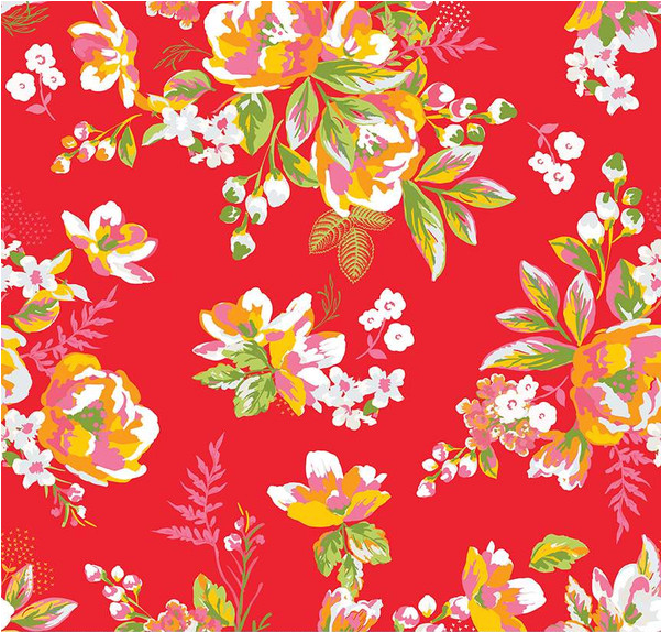 Picnic Florals Main Red Yardage