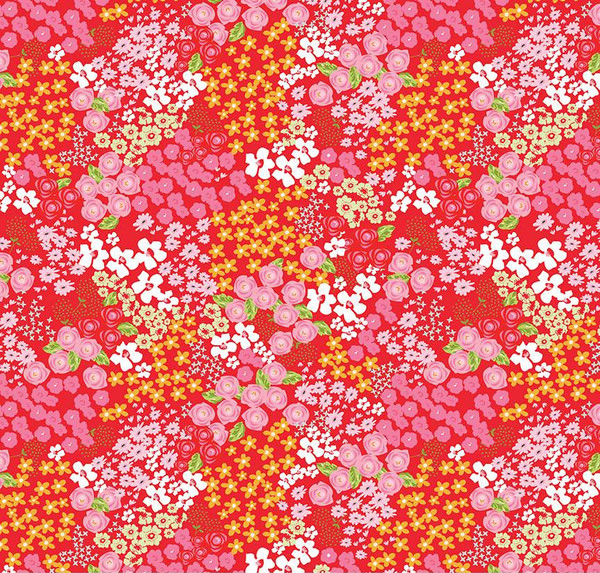 Picnic Florals Flower Garden Red Yardage