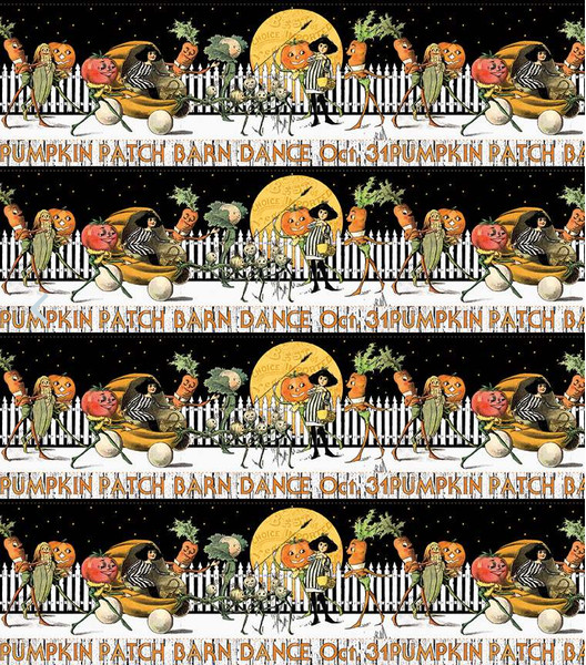 Pumpkin Patch Barn Dance Border Stripe White Yardage