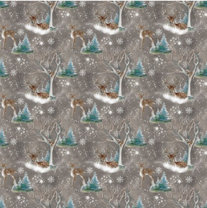 Cold Winter Morning Fawn Scenic Taupe Yardage