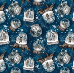 Cold Winter Morning Snow Globe Toss Blue Yardage