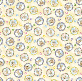 Hoppy Hunting Bunny Medals Soft Yellow Yardage