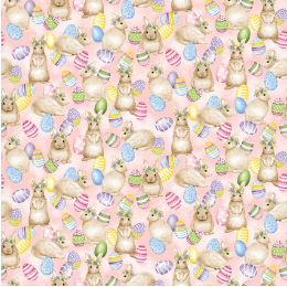 Hoppy Hunting Bunnies and Eggs Pastel Pink Yardage