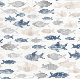 Set Sail Swimming Fish White Yardage