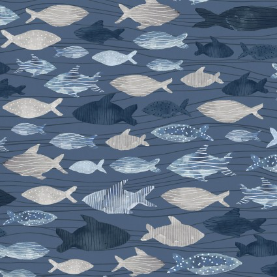 Set Sail Swimming Fish Navy Yardage