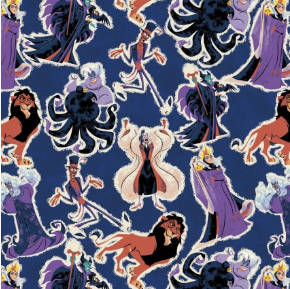 Disney Villians Mayhem Villain Cut-Out Collage Violet Fabric