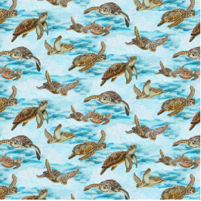 Turtle March Large Turtles Sky Blue Yardage