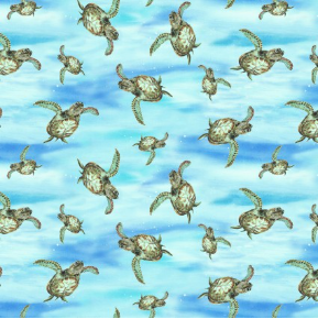Turtle March Small Turtles Sky Blue Fabric