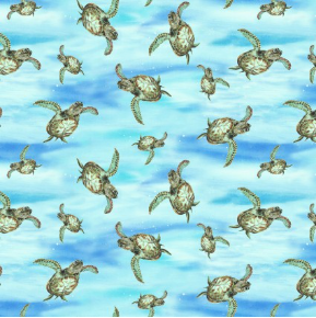 Turtle March Small Turtles Sky Blue Yardage