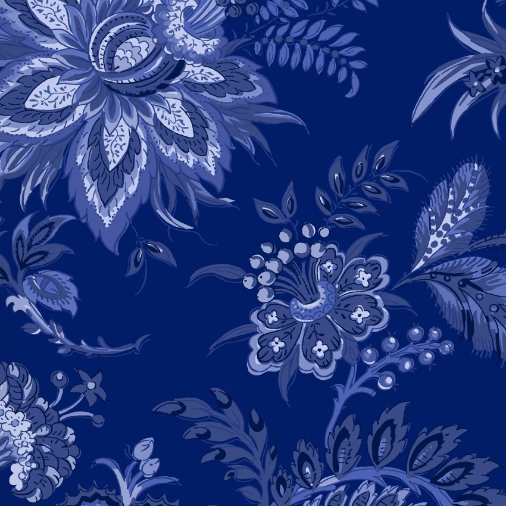 French Quarter Large Floral Blue Fabric