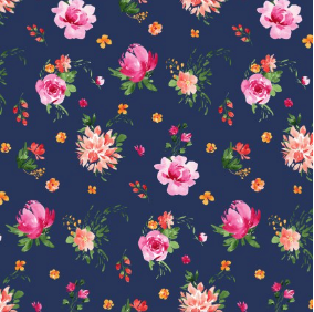 Flourish Tossed Floral Navy Blue Yardage