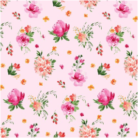 Flourish Tossed Floral Light Pink Fabric