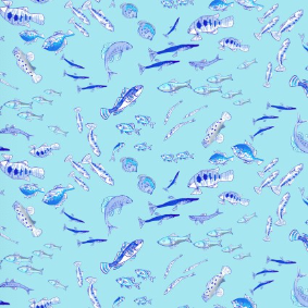 Sandy Toes Fish Aqua Fabric