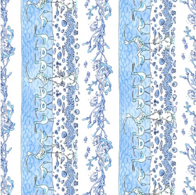 Sandy Toes Pictorial Stripe Blue Fabric