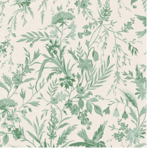 Birdsong Flowers And Birds Sage Green Fabric