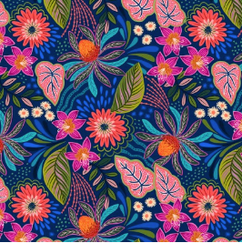 Bahia Flora Dark Blue Yardage