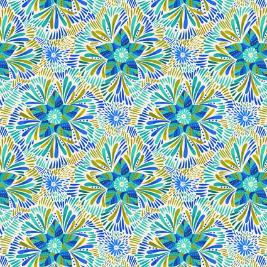 Bahia Axe Blue And Green Floral Cream Yardage