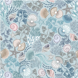 Ocean Pearls Shells And Pearls Gentle Blue Fabric