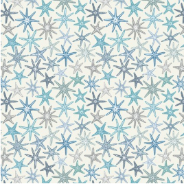 Ocean Pearls Blue Starfish Cream Fabric