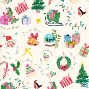 Fa La La Jingle Bells Winter White Yardage