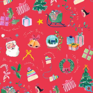 Fa La La Jingle Bells Berry Red Yardage