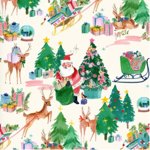 Fa La La Deer Santa Winter White Fabric