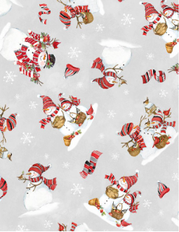 Frosty Frolic Snowmen Toss Light Gray Yardage