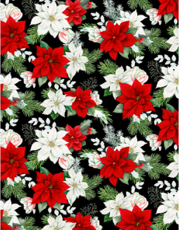 Cardinal Cozy Seasonal Floral All Over Black Yardage