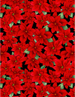 Cardinal Cozy Packed Poinsettias Black Fabric