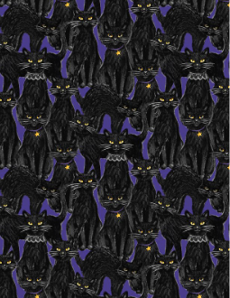 Meow-Gical Night Packed Cats Purple Fabric