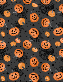 Meow-Gical Night Pumpkin Toss Black Fabric